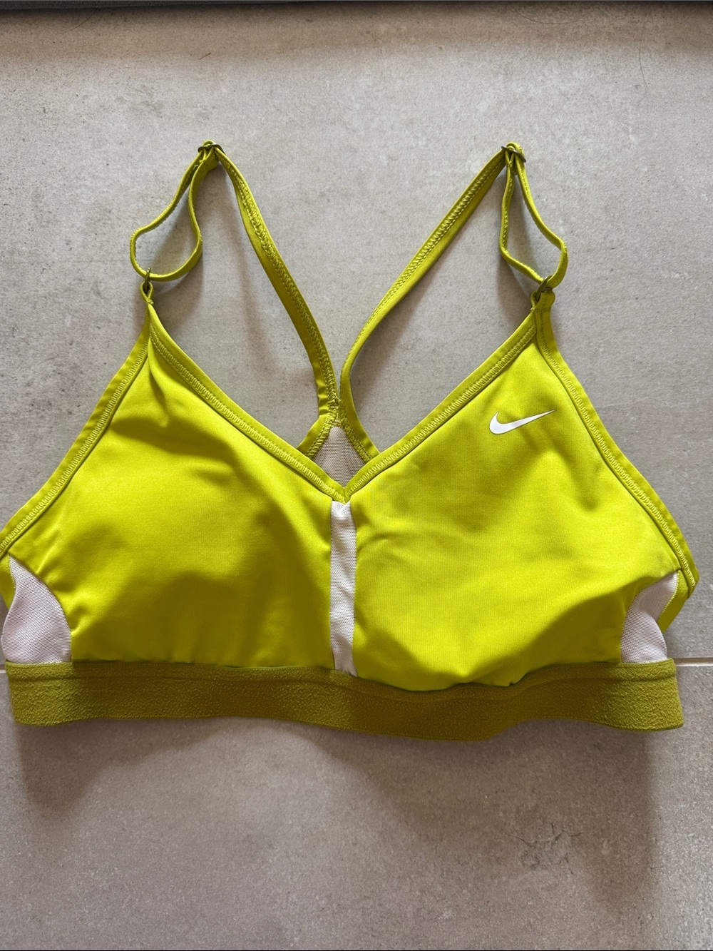 Nike Women's Neon Yellow Racerback Sports Bra with White Accents